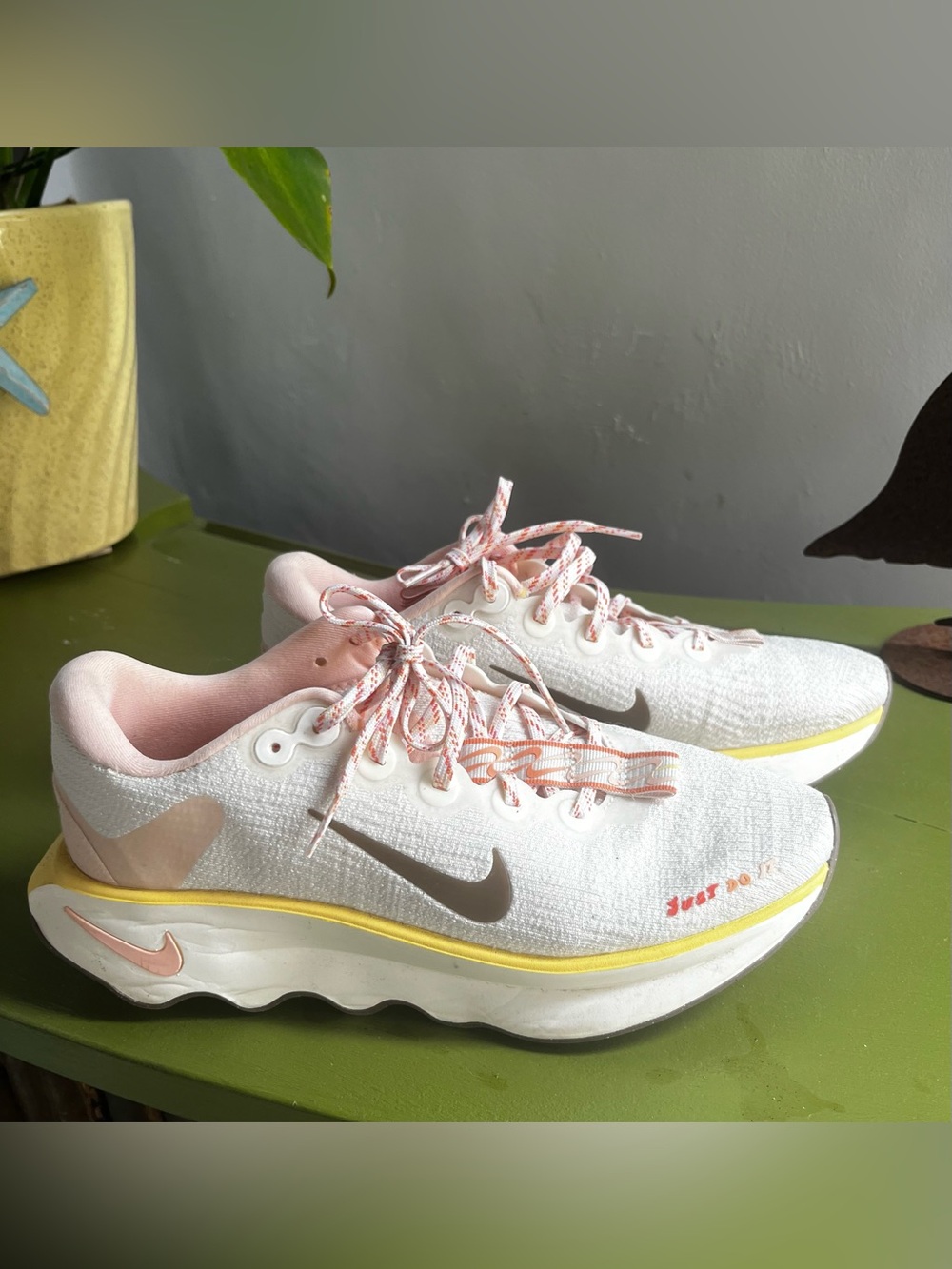 Nike Women’s White Sneakers with Pink Lining and Yellow Trim
